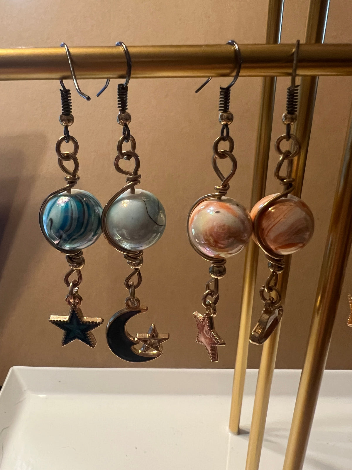 wire wrapped sun and moon collection earrings