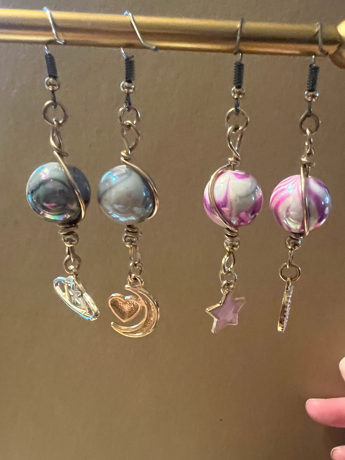 wire wrapped sun and moon collection earrings