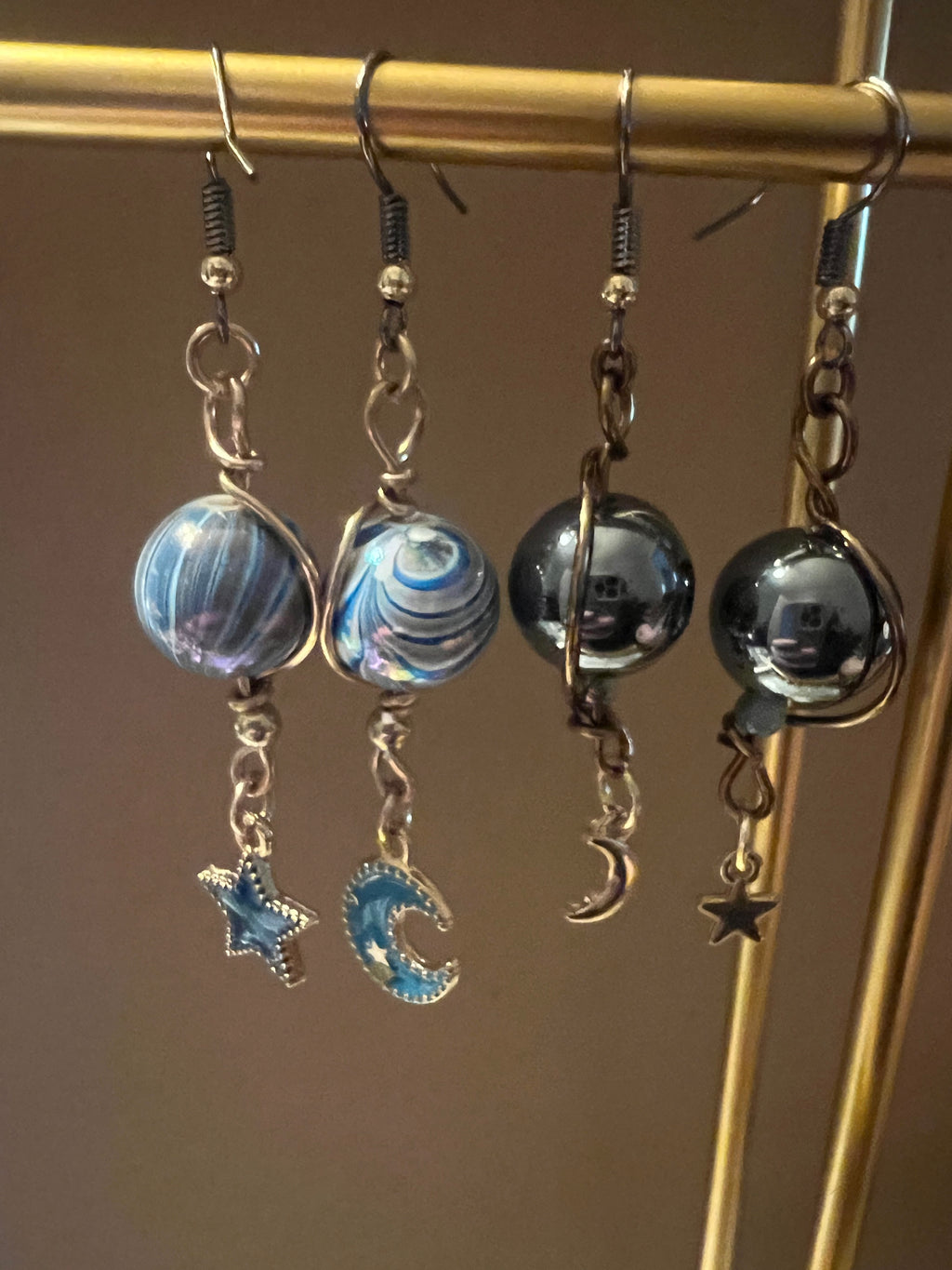 wire wrapped sun and moon collection earrings
