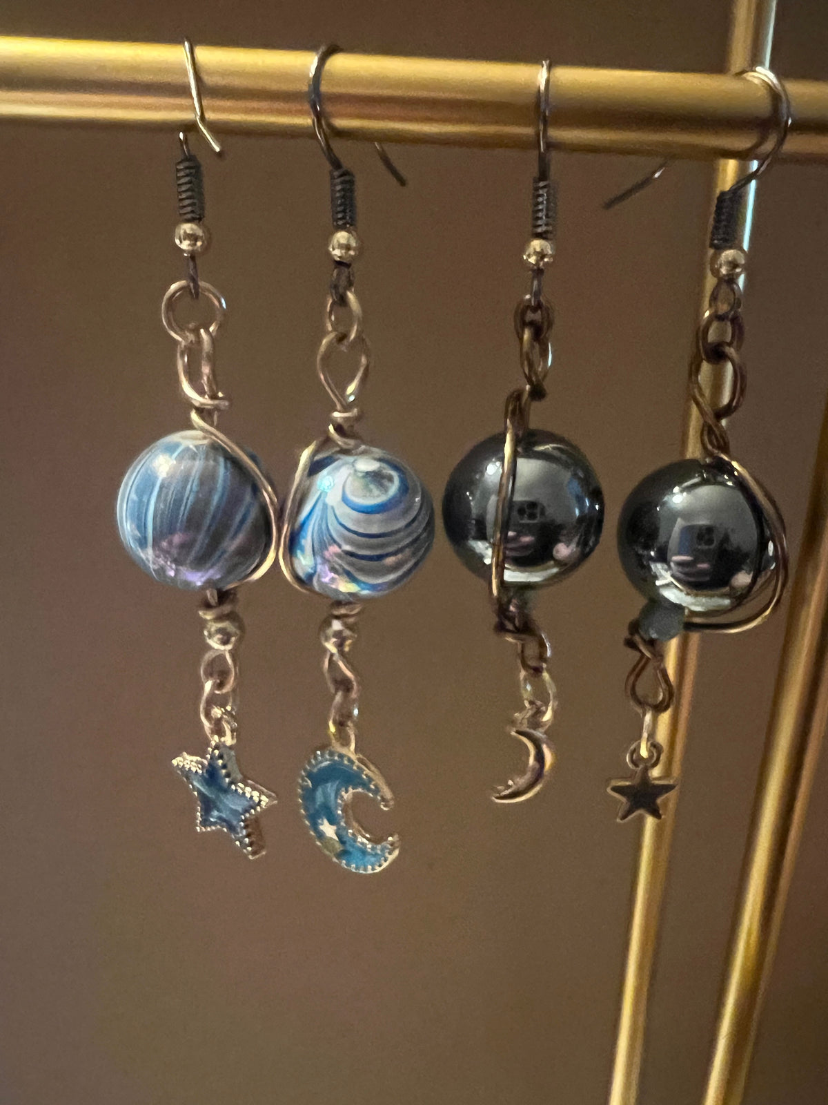 wire wrapped sun and moon collection earrings